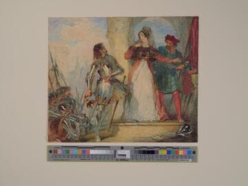 Man in Armor Offering his Services to a Lady