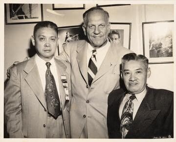 California Governor Goodwin Knight with Y. C. Hong and Thomas S. Wong