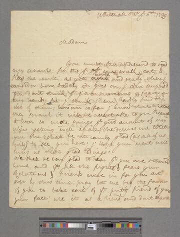 Bentinck, William, 2nd Duke of Portland. Letter to Elizabeth (Robinson) Montagu