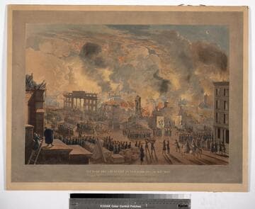 View of the great fire in New-York, Decr. 16th. & 17th. 1835 : as seen from the top of the bank of America. Cor. of Wall & Wm. St