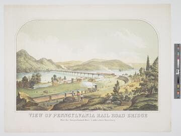 View of the Pennsylvania Rail Road bridge over the Susquehannah River 5 miles above Harrisburg