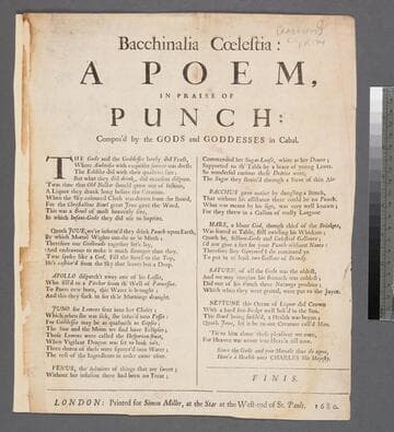 Bacchinalia cœlestia : a poem in praise of Punch / compos'd by the gods and goddesses in Cabal