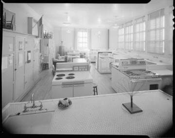 Home economics classroom with electric ranges