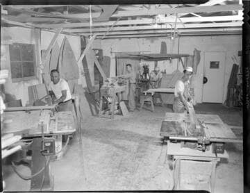 Boat building in wood shop
