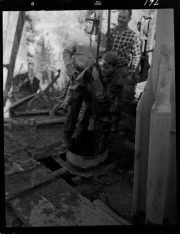 Big Creek - Mammoth Pool - Geologist (Spellman) going down to inspect gate shaft hole