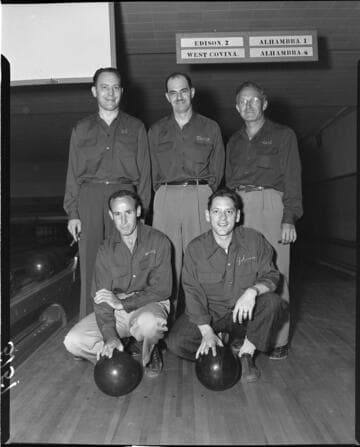 Five man bowling team on the alley