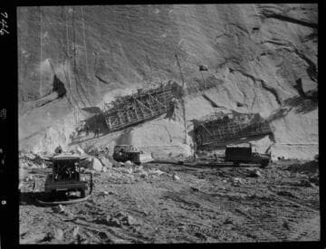 Big Creek - Mammoth Pool - Forms for dental concrete on east abutment just downstream of the axis