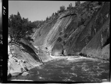 Big Creek - Mammoth Pool - Looking upstream at East abutment of damsite from diversion tunnel outlet portal