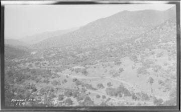 A long distance view of the ditchs and roads associated with Kaweah #3 Hydro Plant