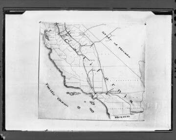 Map showing early transmission line corridors in southern California for Southern Sierras Power Co