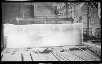 Imperial Ice Plant interior showing large block of ice prior to cutting