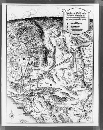 Map showing SCE's major generation and electric transmission system in 1949