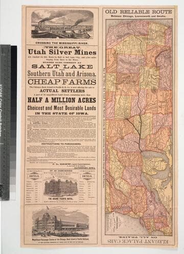 Take the Chicago Rock Island and Pacific R.R for Peoria, Des Moines, Council Bluffs