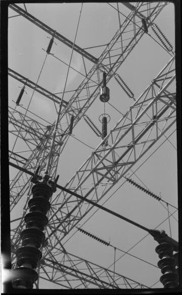 Looking up into substation rack