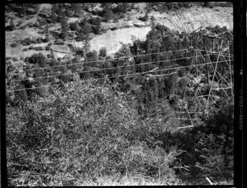Aerial photo showing helicopter doing aerial patrols of the Big Creek transmission line towers