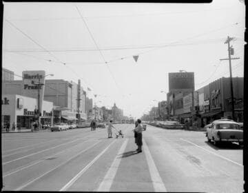 Street lighting on a Huntington Park business street