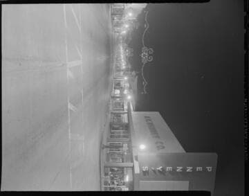 Street lighting, and holiday decorations in retail area