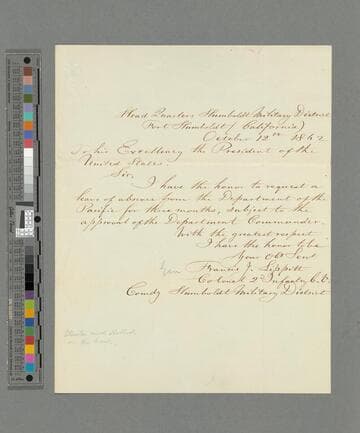 Francis J. Lippitt, Fort Humboldt, California, letter to Abraham Lincoln