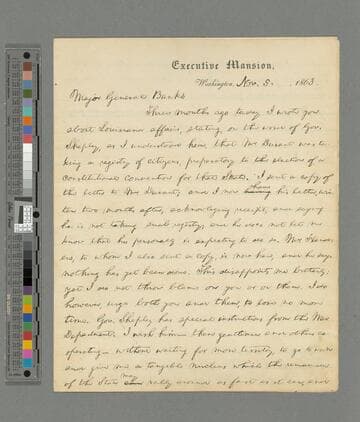 Abraham Lincoln, Washington, D.C., letter to Nathaniel Banks