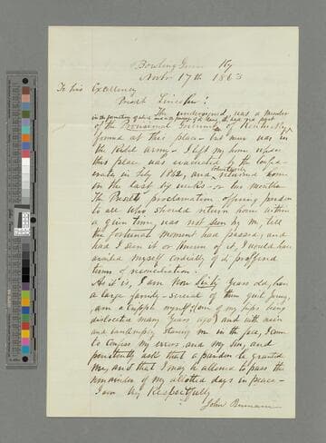 John Burnam, Bowling Green, Kentucky, letter to Abraham Lincoln