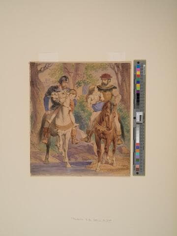 Two Horsemen Carrying Children