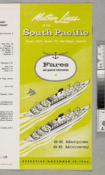 Matson Lines to the South Pacific... fares and general information