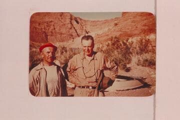 Arthur Gower (right) with Paul Seel.  Members of Nevills San Juan party which left Mexican Hat 1948, May 19