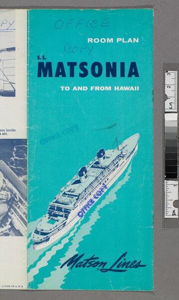 Room plan S. S. Matsonia to and from Hawaii