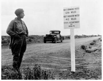 Sign in the desert: “Next drinking water 128 miles”