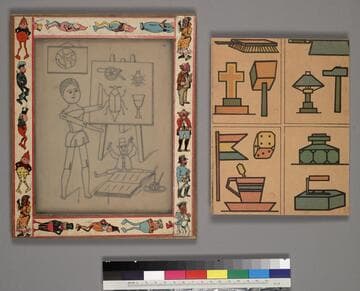 Glass drawing slate within a wooden frame, circa 1910