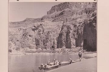 Boats and crew above President Harding Rapid.  L to R:  Sanderson, Desloge, Cutler, Belknap and Visbak