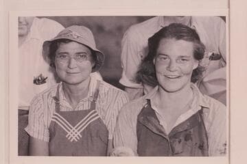 Elzada Clover and Lois Jotter taken at Pierce Ferry when they arrived with the first Nevills expedition