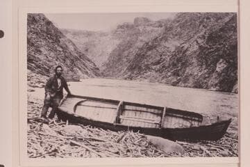 Charles Russell sitting on the "Utah."  In the Archean section probably below the end of the trail at Pipe Creek