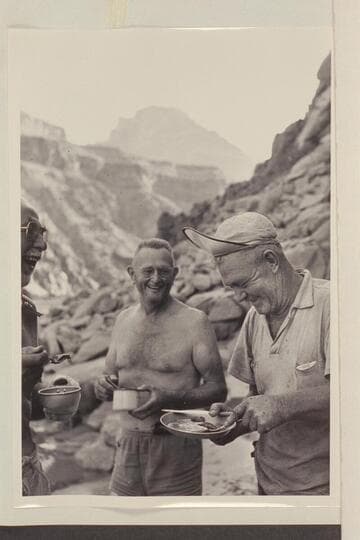 Masland (edge of print) registers amusement with Taylor and Sanderson.  Diamond Creek, Grand Canyon