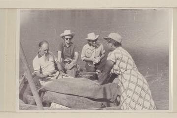 Harry Aleson; Nancy Gilmer; Ynez Haase; Beth Nielson.  At Hite before the start of Glen Canyon trip