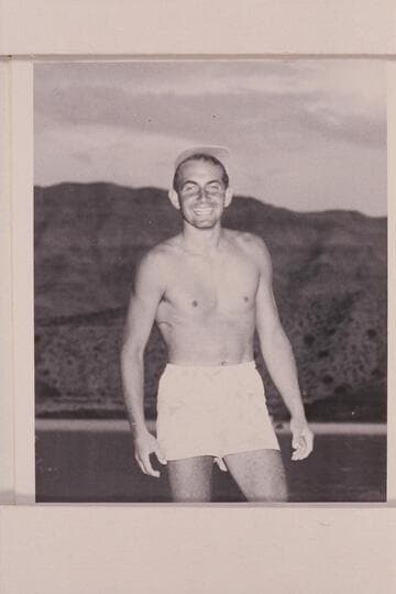 Jim Rigg at end of his first traverse of Grand Canyon.  Rigg was an oarsman for the Nevills party.  Near Grand Wash Cliffs