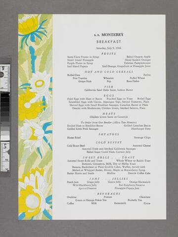 S. S. Monterey breakfast menu