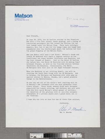 Letter concerning the fleet