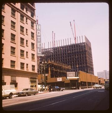 Richfield Plaza going up from 6th and Flower Streets