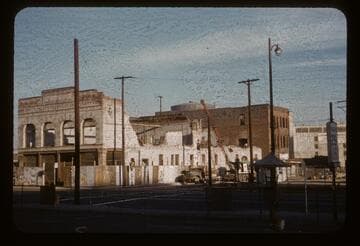 Demolition at corner of Los Angeles and Market Streets